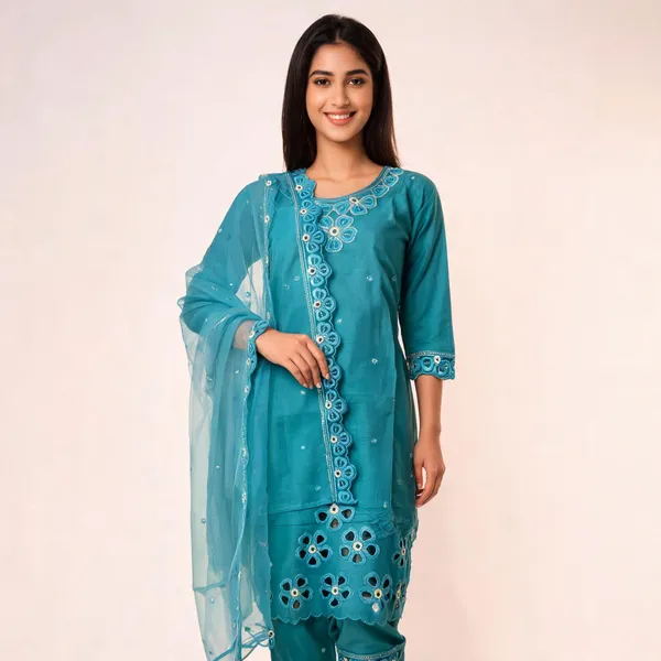 Turquoise_Cotton_Suit_Set_With_Dupatta_For_Women