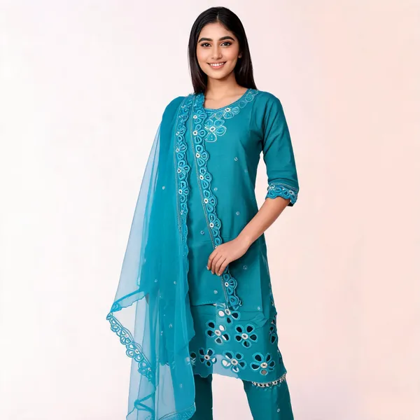 Turquoise_Cotton_Suit_Set_With_Dupatta_For_Women
