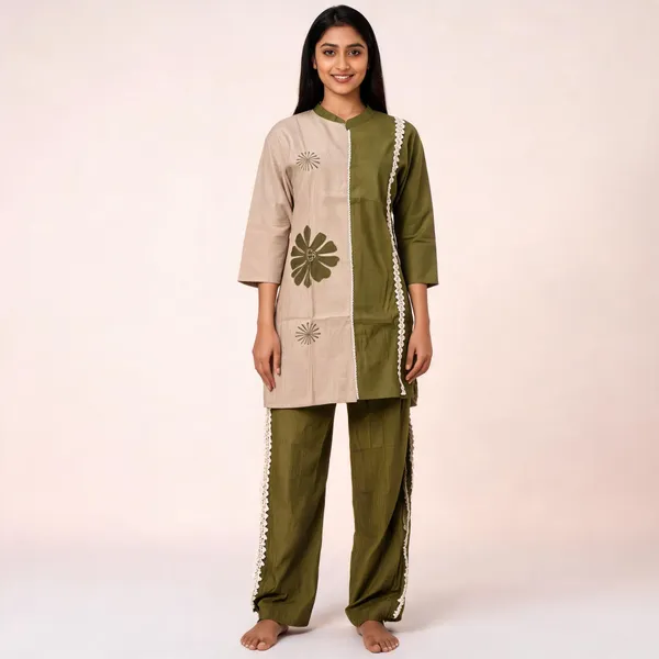 Olive_Green_Beige_Cotton_Co_Ord_Set_For_Women