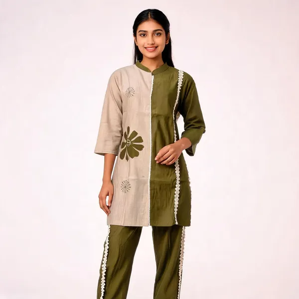 Olive_Green_Beige_Cotton_Co_Ord_Set_For_Women