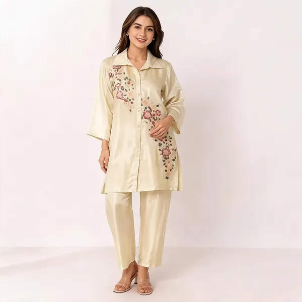 Cream_Georgette_Co_Ord_Set_For_Women