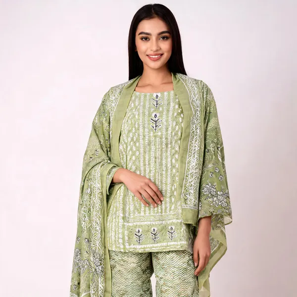 Green_Cotton_Unstitched_Suit_With_Dupatta_For_Women