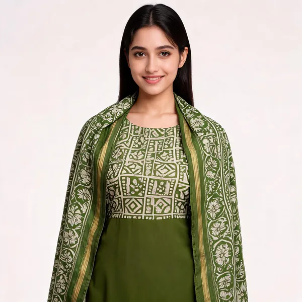 Olive_Green_Dabu_Fabric_Unstitched_Suit_With_Dupatta_For_Women