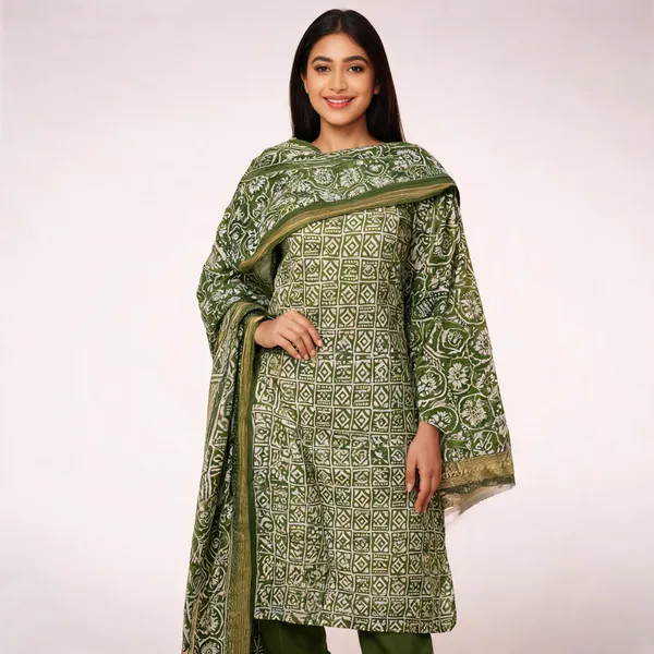 Olive_Green_Dabu_Fabric_Unstitched_Suit_With_Dupatta_For_Women