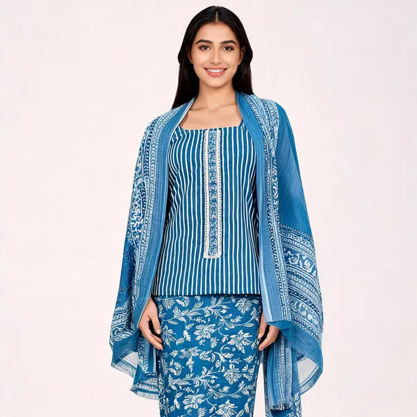 Blue_Cotton_Unstitched_Suit_With_Dupatta_For_Women