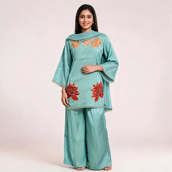 Aqua_Russian_Silk_Suit_Set_With_Dupatta_For_Women