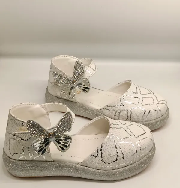 White_Synthetic_Butterfly_Mary_Jane_Shoes_For_Girls
