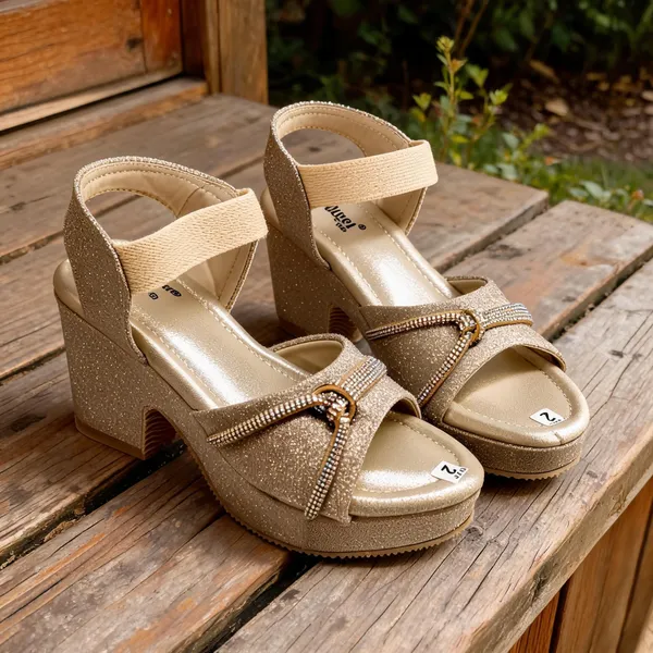Gold_Synthetic_Glitter_Wedge_Sandals_For_Girls