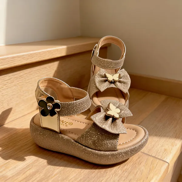 Gold_Synthetic_Glitter_Ankle_Strap_Sandals_For_Girls