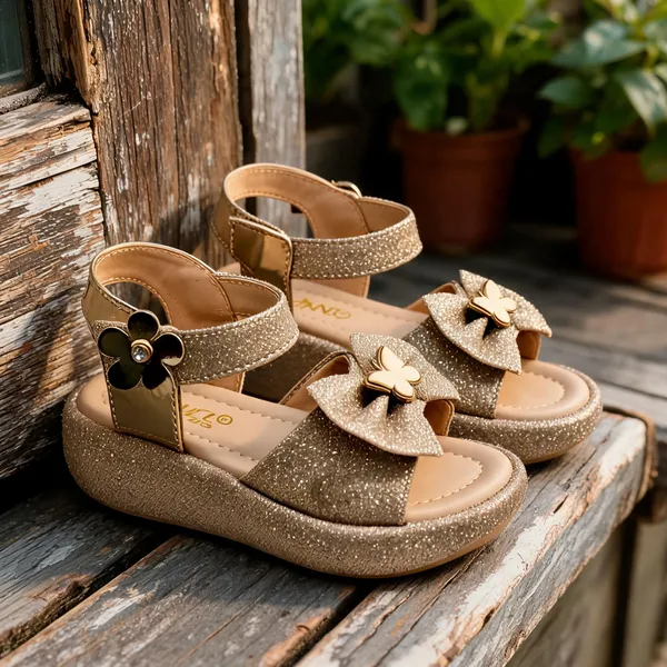 Gold_Synthetic_Glitter_Ankle_Strap_Sandals_For_Girls