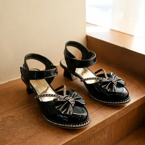 Black_Synthetic_Bow_Embellished_Ankle_Strap_Sandals_For_Women
