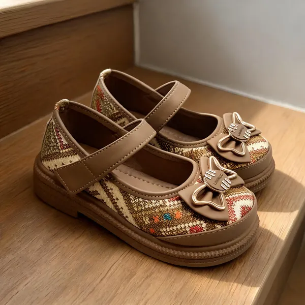 Beige_Synthetic_Bow_Mary_Jane_Shoes_For_Girls