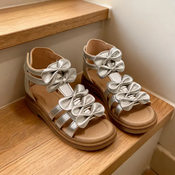 Silver_Synthetic_Bow_Embellished_Flat_Sandals_For_Women