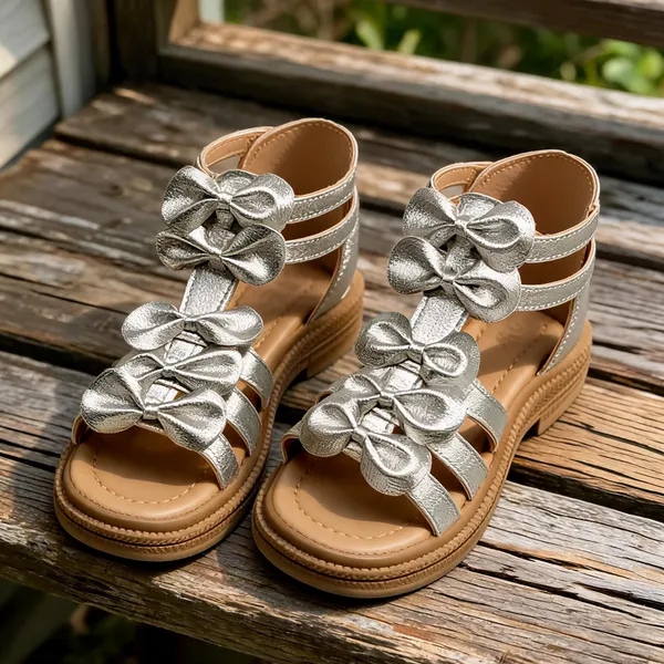 Silver_Synthetic_Bow_Embellished_Flat_Sandals_For_Women