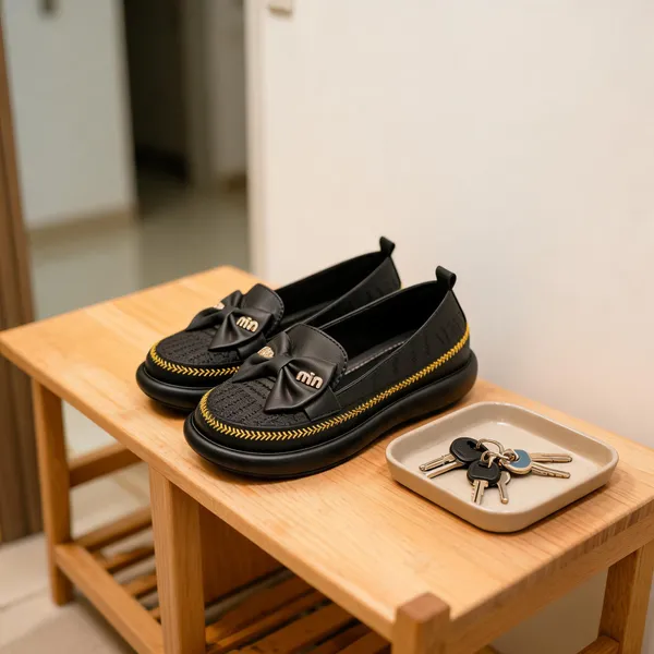 Black_Synthetic_Bow_Slip-On_Loafers_For_Women