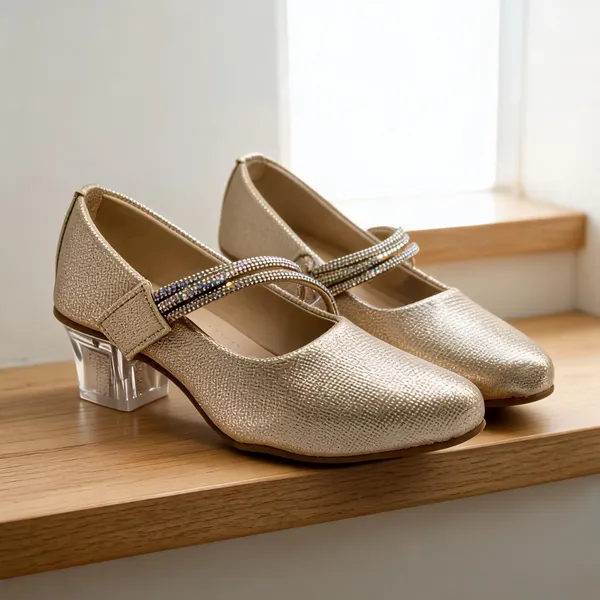 Gold_Synthetic_Textured_Mary_Jane_Block_Heel_Pumps_For_Women