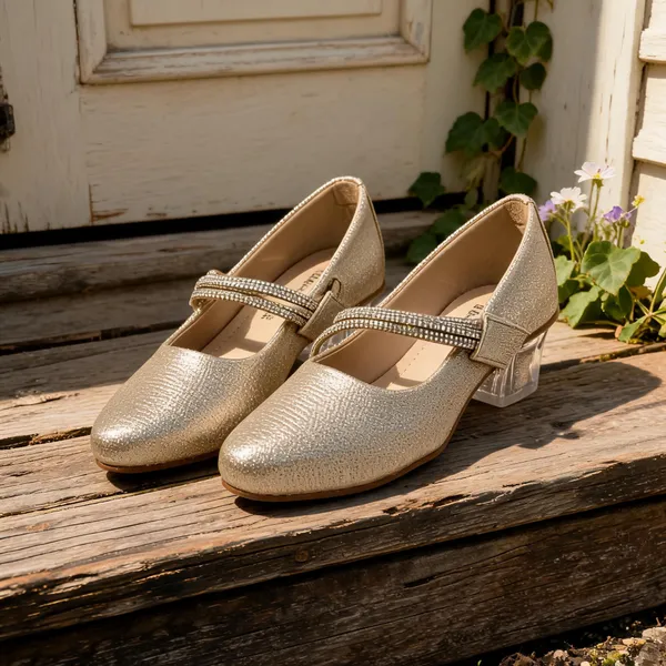 Gold_Synthetic_Textured_Mary_Jane_Block_Heel_Pumps_For_Women