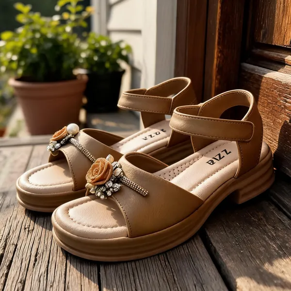 Tan_Synthetic_Floral_Embellished_Sandals_For_Women