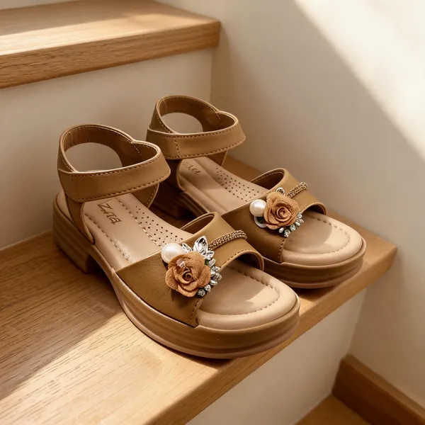 Tan_Synthetic_Floral_Embellished_Sandals_For_Women