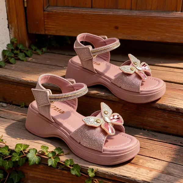 Pink_Glitter_Butterfly_Wedge_Sandals_For_Women