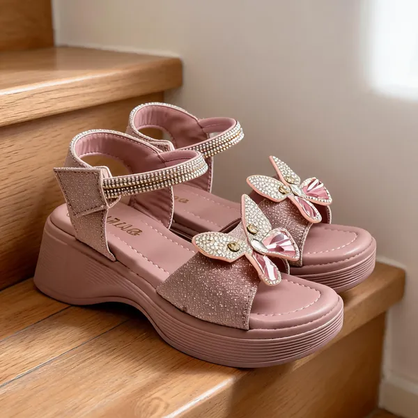 Pink_Glitter_Butterfly_Wedge_Sandals_For_Women