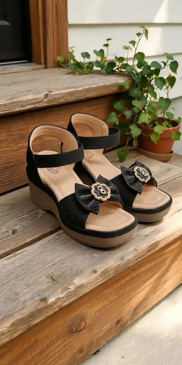 Black_Synthetic_Bow_Embellished_Wedge_Sandals_For_Women