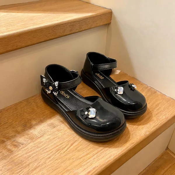 Black_Synthetic_Crystal_Embellished_Mary_Jane_Shoes_For_Girls