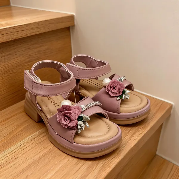 Pink_Synthetic_Floral_Embellished_Sandals_For_Girls