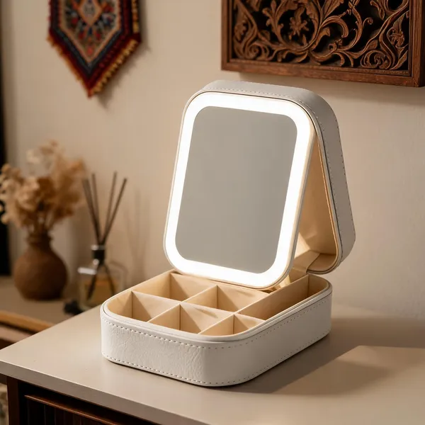 White_Pu_Leather_&_Glass_Led_Makeup_Mirror