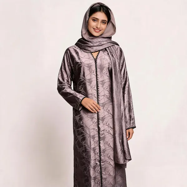 Brown_Cotton_Abaya_With_Scarf_For_Women