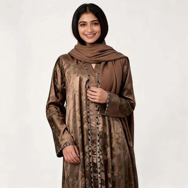 Brown_Cotton_Abaya_With_Scarf_For_Women