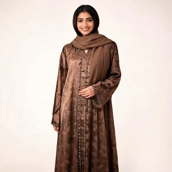 Brown_Cotton_Abaya_With_Scarf_For_Women