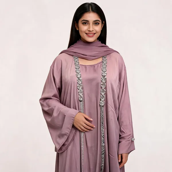 Pitch_Cotton_Abaya_With_Scarf_For_Women