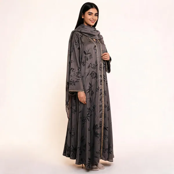 Brown_Cotton_Abaya_With_Scarf_For_Women