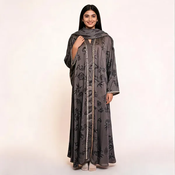 Brown_Cotton_Abaya_With_Scarf_For_Women