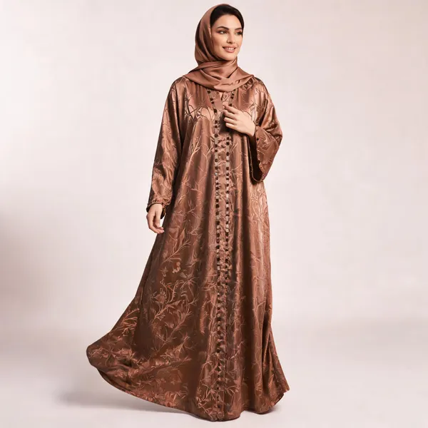 Brown_Cotton_Abaya_With_Scarf_For_Women