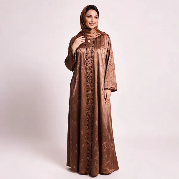Brown_Cotton_Abaya_With_Scarf_For_Women