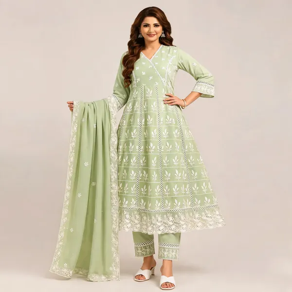 Green_Cotton_Kurta_Set_For_Women