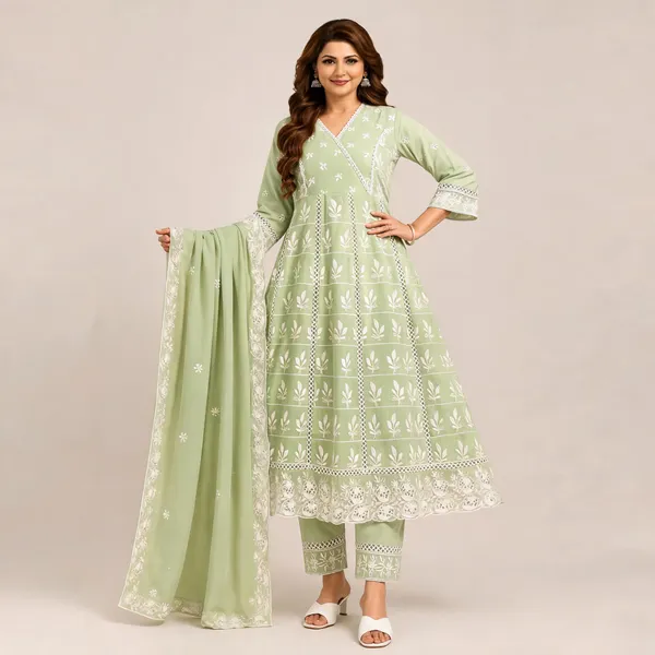 Green_Cotton_Kurta_Set_For_Women
