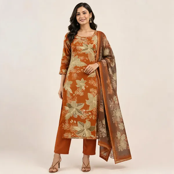 Rust_Cotton_Kurta_Set_For_Women