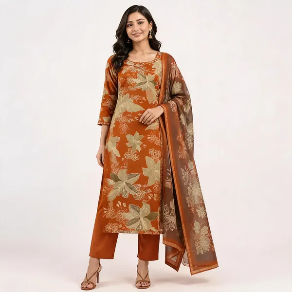 Rust_Cotton_Kurta_Set_For_Women