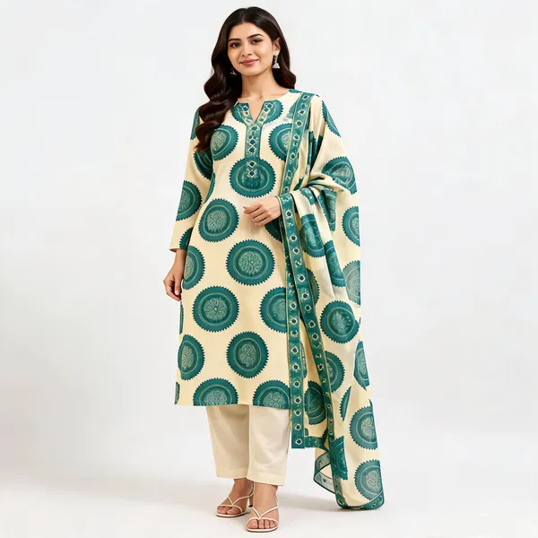 Cream_Rama_Cotton_Kurta_Set_For_Women