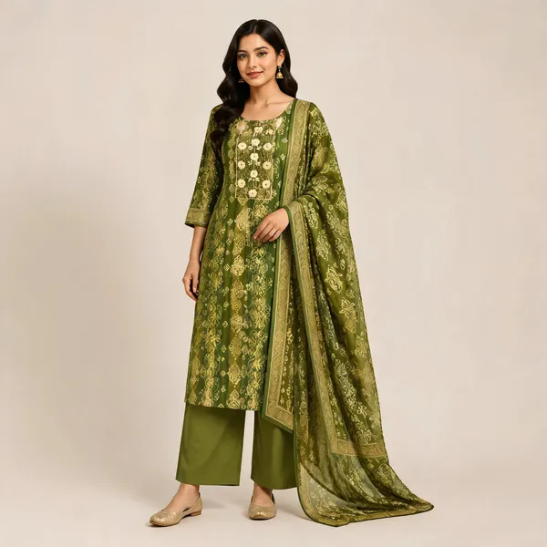 Green_Cotton_Kurta_Set_For_Women