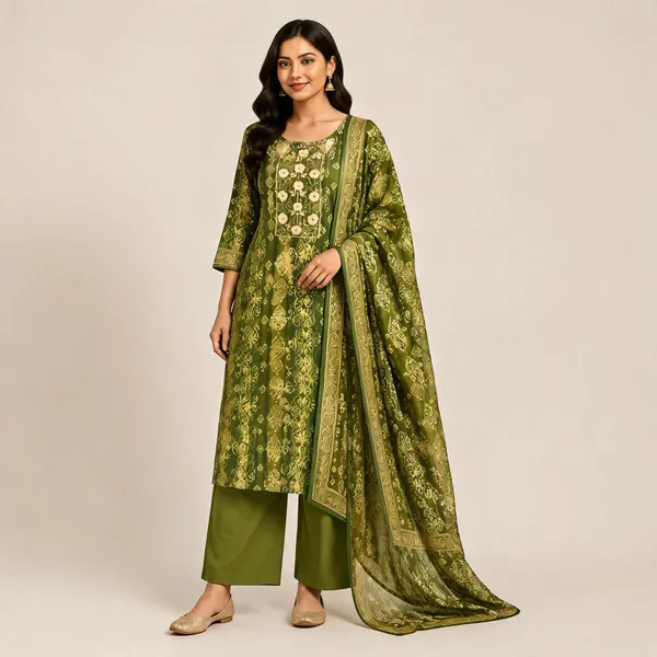 Green_Cotton_Kurta_Set_For_Women
