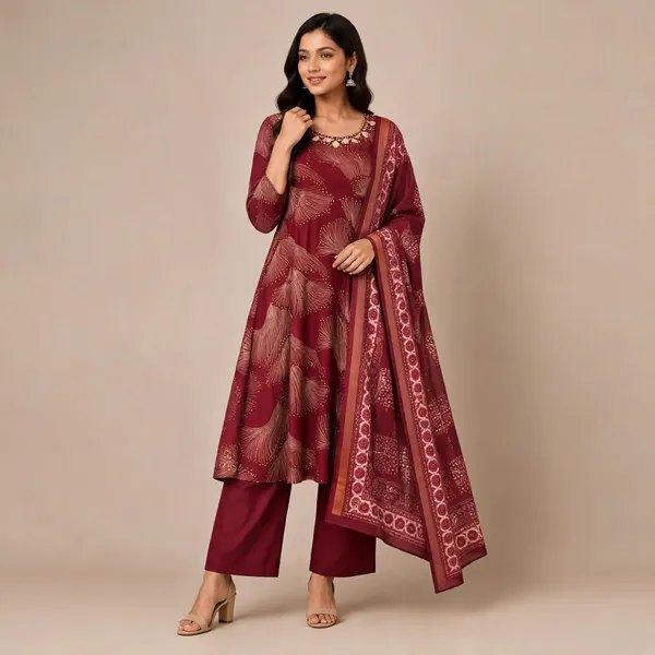 Red_Cotton_Kurta_Set_For_Women