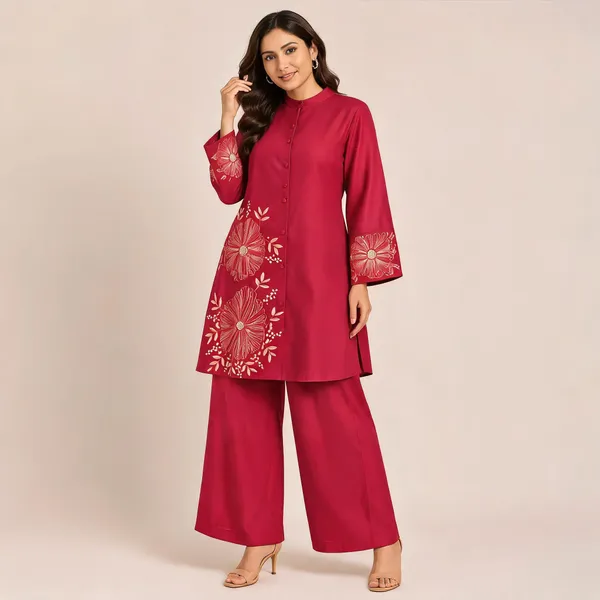 Red_Cotton_Kurta_Set_For_Women