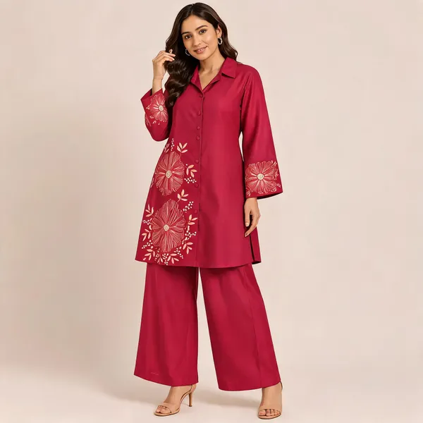 Red_Cotton_Kurta_Set_For_Women
