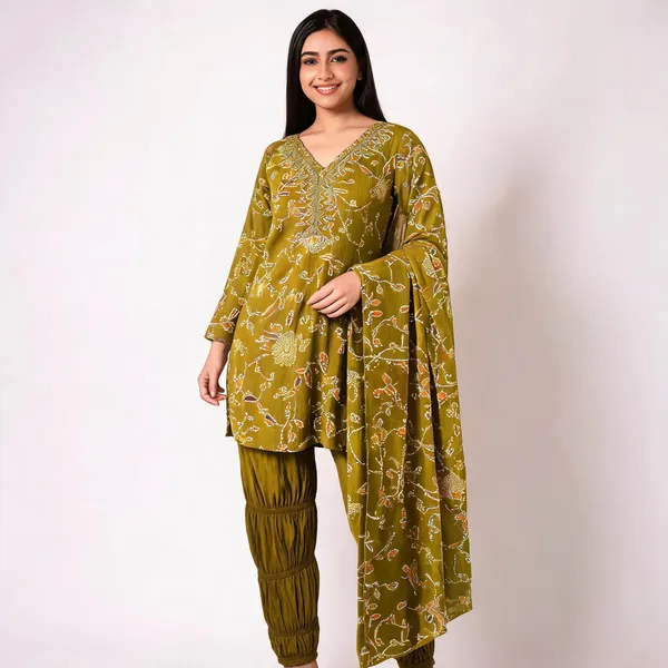 Green_Satin_Kurta_Set_For_Women