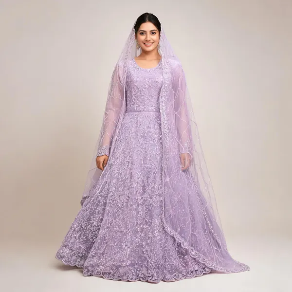Lavender_Cotton_Gown_And_Dupatta_For_Women