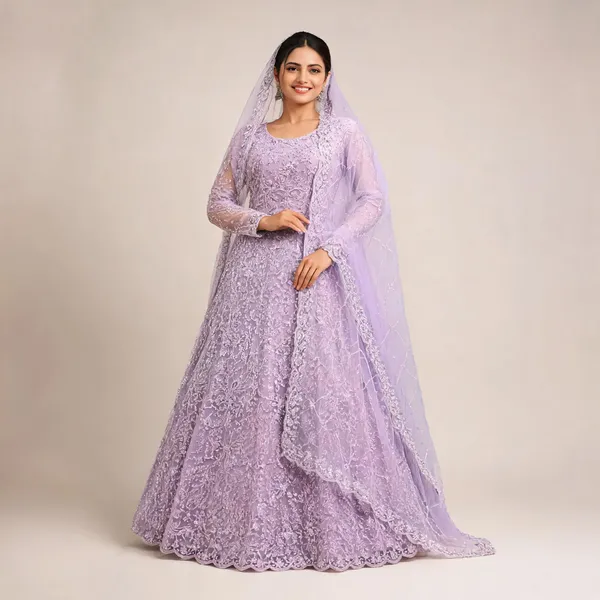 Lavender_Cotton_Gown_And_Dupatta_For_Women
